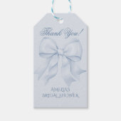 Stofbloem Blauwe Strik Bruiloft Feest Bedankt Cadeaulabel (Voorkant)