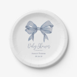 Stofbloem Blauwe Strik Jongens Baby Shower Papieren Bordje