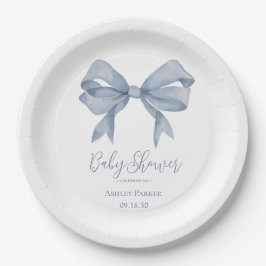 Stofbloem Blauwe Strik Jongens Baby Shower Papieren Bordje