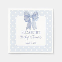 Stofbloem Blauwe Strik Stippen Baby Shower Servett