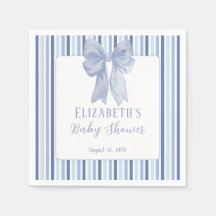 Stofbloem Blauwe Strik Strepen Baby Shower Servett