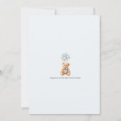 Stofbloem Blauwe Teddybeer Babyshower Uitnodiging (Achterkant)