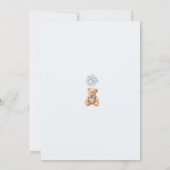 Stofbloem Blauwe Teddybeer Babyshower Uitnodiging (Achterkant)