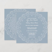 Stofbloem Blauwe Uitnodiging met Witte Mandala Vie (Voorkant / Achterkant)