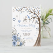Stofbloem Blauwe Valentijnsfeest Kaart (Staand voorkant)