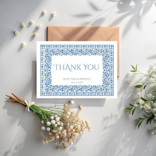 Stofbloem blauwe vintage bloemenrand boho bedankkaart
