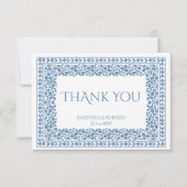 Stofbloem blauwe vintage bloemrijke rand boho  bedankkaart (Voorkant)