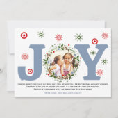 Stofbloem blauwe vreugde, kerst bloemenkrans foto feestdagenkaart (Voorkant)