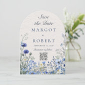Stofbloem Blauwe Wilde Bloem Boog Bewaar De Datum  Kaart (Staand voorkant)