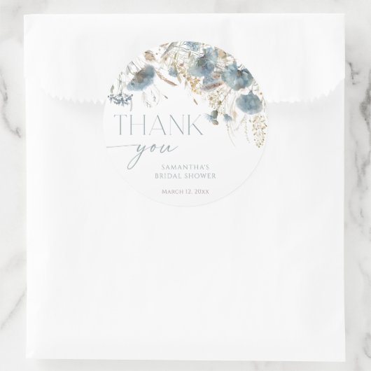 Stofbloem blauwe wilde bloemen boho bruiloftsshowe ronde sticker (Tas)