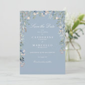 Stofbloem Blauwe Wilde Bloemen Bruiloft Save The Date (Staand voorkant)
