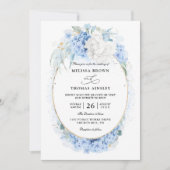 Stofbloem Blauwe Witte Bloemen Budget QR Code Huwe Kaart (Voorkant)
