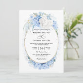 Stofbloem Blauwe Witte Bloemen Budget QR Code Huwe Kaart (Staand voorkant)