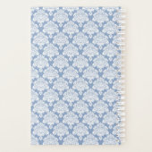 Stofbloem Blauwe & Witte Kantige Damast Monogram & Planner (Achterkant)