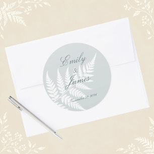 Stofbloem Blauwe Witte Varens Elegante Trouw Ronde Sticker