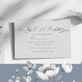 Stofbloem Blauwe Zilveren Bloemen RSVP Kaart