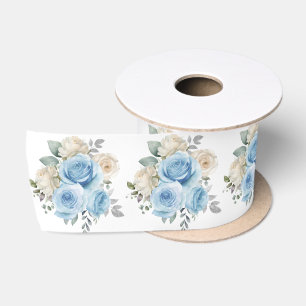 Stofbloem Blauwe Zilveren Elegante Bloemen Satijnen Lint