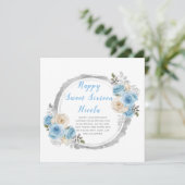 Stofbloem Blauwe Zilveren Elegante Bloemen Sweet S Kaart (Staand voorkant)