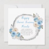 Stofbloem Blauwe Zilveren Elegante Bloemen Sweet S Kaart (Voorkant)