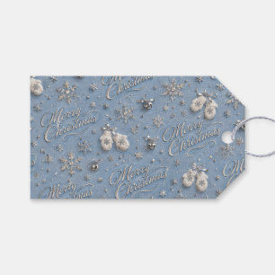 Stofbloem Blauwe Zilveren Kerstcadeautas Cadeaulabel