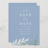 Stofbloem Blauwgroene Blad Elegantie Trouwdag Save The Date (Voorkant / Achterkant)