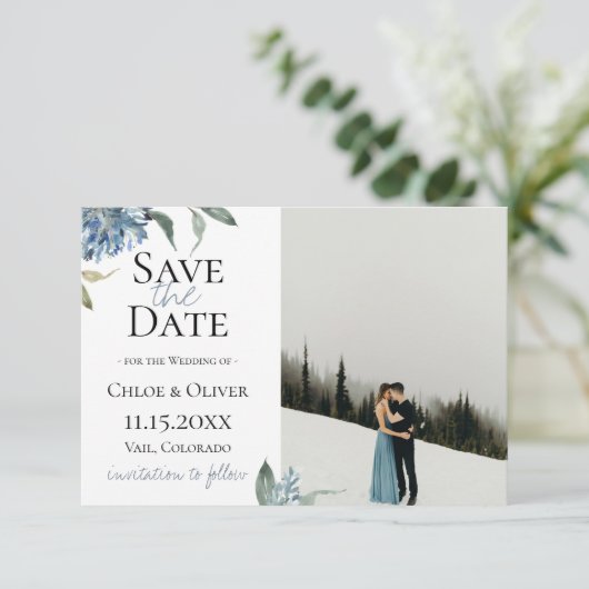 Stofbloem Botanische Foto Save The Date Aankondiging (Staand voorkant)