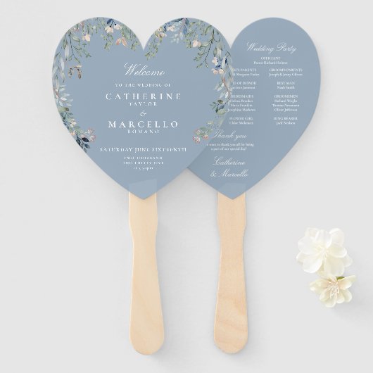 Stofbloem Bruidsboeket Huwelijksprogramma Handwaaier (Voorkant en achterkant)