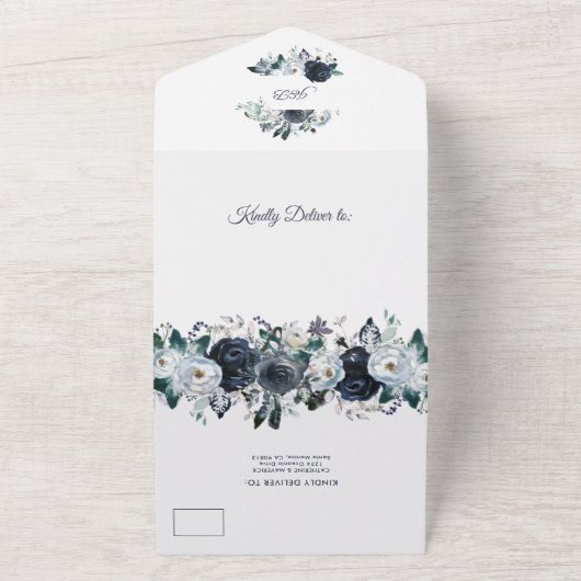 Stofbloem Bruiloft All In One Uitnodiging (Buitenkant)