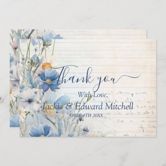 Stofbloem Bruiloft Dankjewel Bedankkaart (Voorkant / Achterkant)