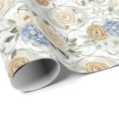 Stofbloem Bruiloft Geschenk Inpakpapier Blauw (Rol Hoek)
