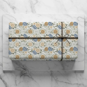 Stofbloem Bruiloft Geschenk Inpakpapier Blauw