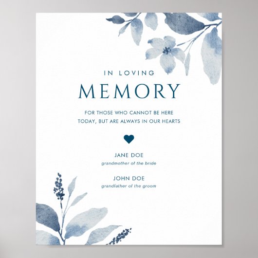 Stofbloem Bruiloft 'In Loving Memory' Bord Poster (Voorkant)