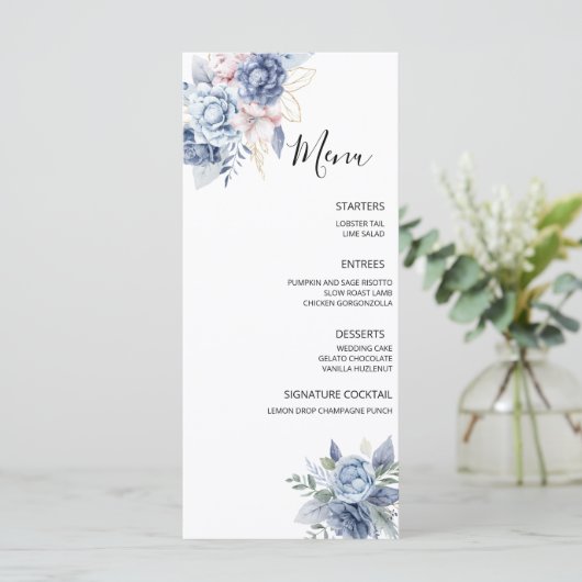 Stofbloem Bruiloft Menu (Staand voorkant)