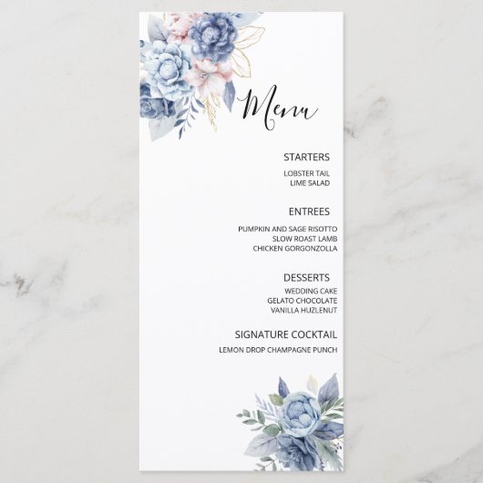 Stofbloem Bruiloft Menu (Voorkant)