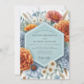 Stofbloem Bruiloft met Stofblauw Kaart (Voorkant)