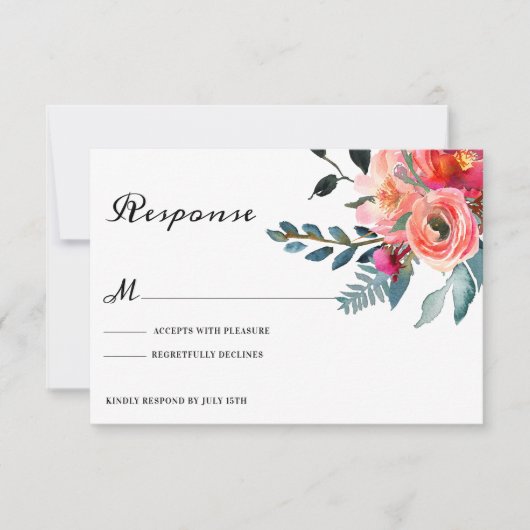 Stofbloem Bruiloft RSVP Kaart (Voorkant)