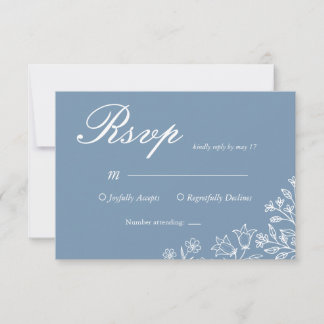Stofbloem Bruiloft RSVP Kaart in Stofblauw