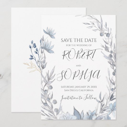 Stofbloem Bruiloft Save The Date (Voorkant / Achterkant)