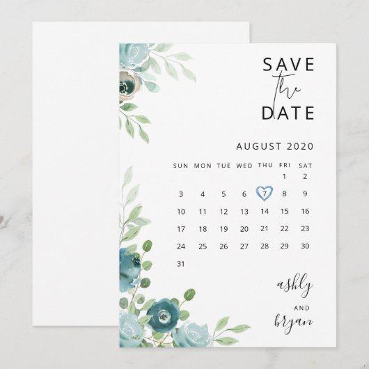 Stofbloem Bruiloft Save The Date Kaart (Voorkant / Achterkant)