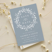 Stofbloem Bruiloftsfoto in Stofblauw Moderne Boho Save The Date