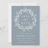 Stofbloem Bruiloftsfoto in Stofblauw Moderne Boho Save The Date (Voorkant)