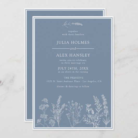 Stofbloem Bruiloftsinvitaties Kaart (Voorkant / Achterkant)