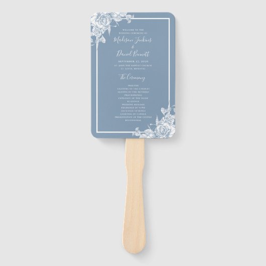 Stofbloem Bruiloftsprogramma Handwaaier (Voorkant)