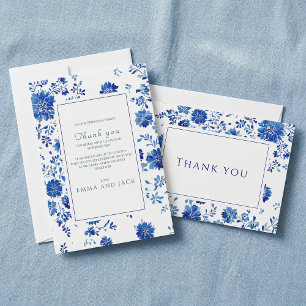 Stofbloem Chinoiserie Trouw Dankjewel Blauwe Bedankkaart