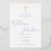 Stofbloem Doop Doopfeest Elegant Gouden Kruis Folie Uitnodiging (Voorkant)