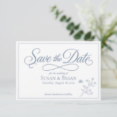 Stofbloem Elegant Schrift Save the Date (Staand voorkant)
