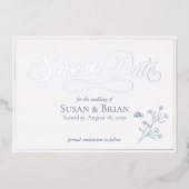 Stofbloem Elegant Script Bewaar de Datum Folie Uitnodiging (Voorkant)