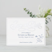 Stofbloem Elegant Script Bewaar de Datum Folie Uitnodiging (Staand Voorkant)