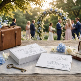 Stofbloem Elegant Script Bewaar de Datum Folie Uitnodiging