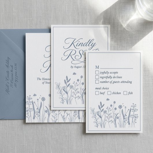Stofbloem Elegant Script Trouw RSVP Kaartje